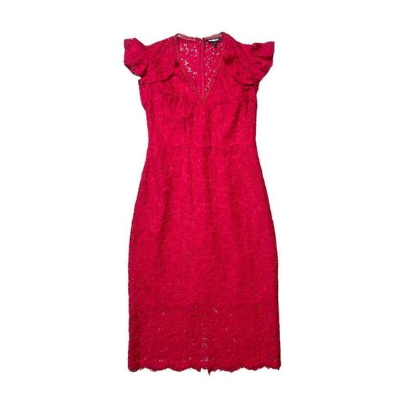 Express Red Lace Midi Dress - Picture 11 of 16